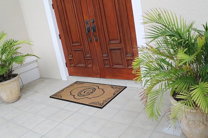 A1HC Natural Coir Monogrammed Doormat for Outside Entrance, Heavy Duty, Low Profile, Anti-Shed Treated Front Door Mat, Easy to Clean, Long Lasting Entryway Doormats - 30"x48"