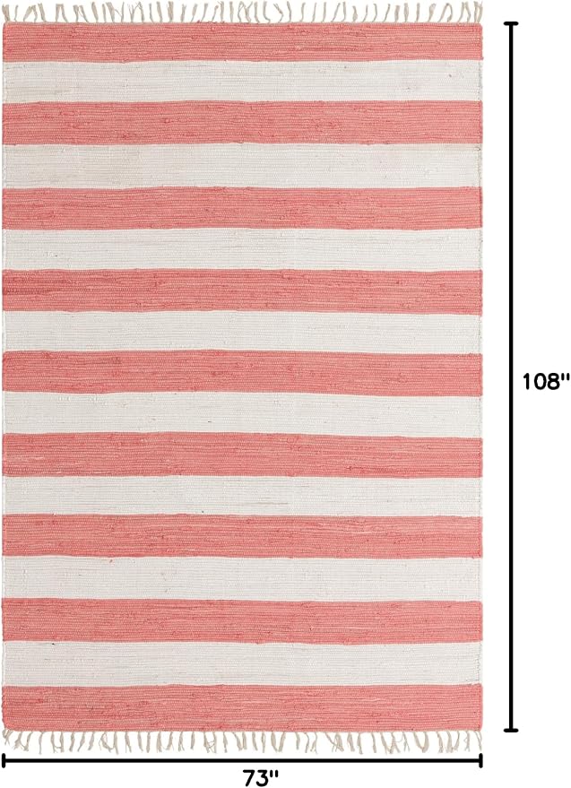 Unique Loom Chindi Rag Collection Area Rug - Striped (6' 1" x 9' Rectangle, Coral and Ivory)