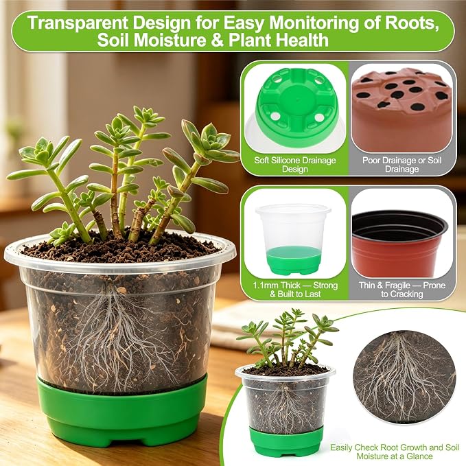 59Pcs Clear Nursery Pots Kits with Grow Light Includes 22 Pack 4'' Seed Starter Pots with Silicone Base & Lids, Clear Plant Pots for Propagation, Seedling Pots Kit with Drainage, Labels, Repotting Mat