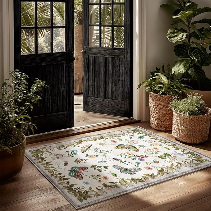 2x3 Washable Throw Rugs for Entryway: Door Mat Indoor Entrance Small Rug Non-Slip Low Pile Soft Kitchen Rug for Front Door Indoor Entrance Entry Bedside Kids Room