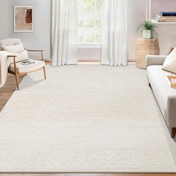 Area Rug 4x6 Geometric Rug: Washable Boho Moroccan Rugs Soft Farmhouse Rug, Modern Neutral Stain Resistant Indoor Floor Carpet for Livingroom Bedroom Dining Table Nursery(Modern Beige,4'x6')