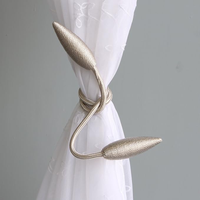 Valea Home 4 Pieces Curtain Tiebacks Clips Creative Window Drape Twist Tie Backs European Style Custom Made Curtain Holders Decorative Draperies Holdbacks, Beige