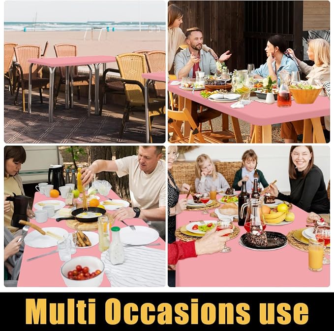 Smiry 6 Pack Rectangle Picnic Table Cloth, Waterproof Elastic Fitted Tablecloths, Washable Polyester Rectangular Patio Table Cover for Camping, Indoor and Outdoor (Dusty Pink, 30"x72")