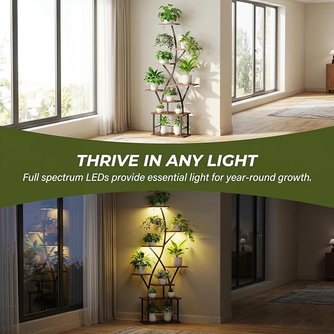Plant Stand Indoor with Grow Lights 2 Pack Corner Plant Stands 8 Tiered 64" Tall Plant Shelf for Indoor Growing Multiple Metal Flower Holder Home Decor Plant Rack for Living Room Patio Balcony