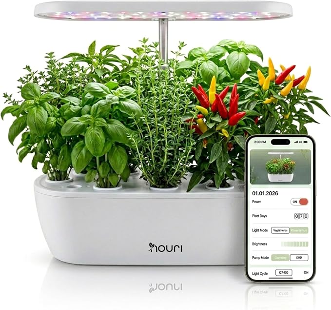 Nouri Hydroponics Growing System, 12 pod APP Smart Indoor Herb Garden Kit with LED Grow Lights, Hydroponic Herb Garden Indoor for Plant Lovers, Gardeners, Kitchen, Basil Seeds Included