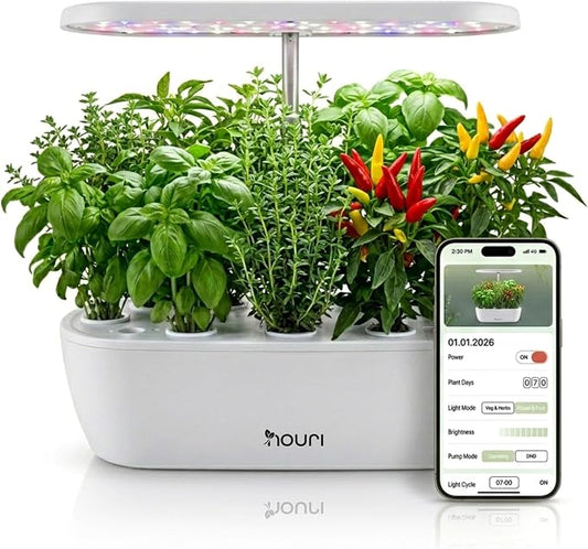 Nouri Hydroponics Growing System, 12 pod APP Smart Indoor Herb Garden Kit with LED Grow Lights, Hydroponic Herb Garden Indoor for Plant Lovers, Gardeners, Kitchen, Basil Seeds Included