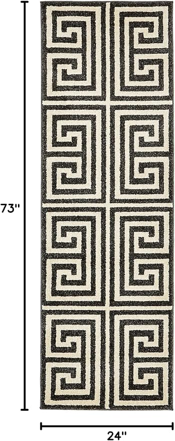 Unique Loom Athens Collection Classic Geometric Modern Border Design Area Rug (2' 0 x 6' 0 Runner, Black/ Beige)