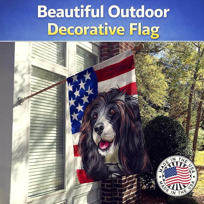 Caroline's Treasures CK6679CHF Russian Spaniel Dog American Flag House Flag Large Porch Sleeve Pole Decorative Outside Yard Banner Artwork Wall Hanging, Polyester, House Size, Multicolor