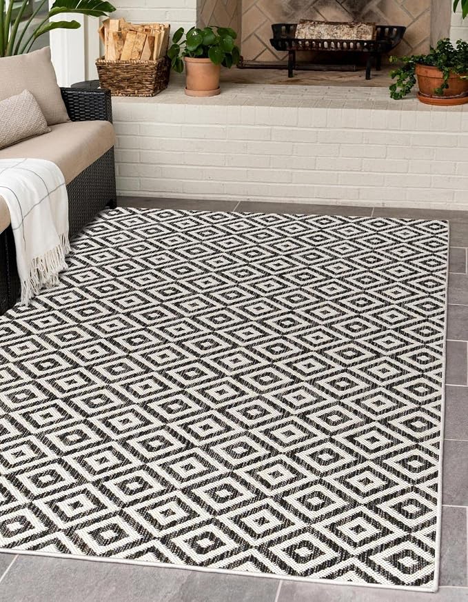 Unique Loom Jill Zarin Outdoor Collection Area Rug - Costa Rica (10' x 13' 1" Rectangle, Charcoal Gray/ Ivory)