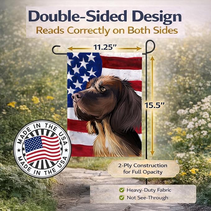 Caroline's Treasures CK6645GF Picardy Spaniel Dog American Flag Garden Flag Mailbox Flag Decorative Yard Flag Banner Outside Patio Artwork Yard Flower Beds, Garden Size, Multicolor
