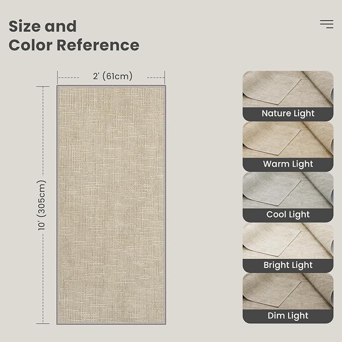 Valenrug 2x10 Hallway Runner Rug, High-Low Pile Textured Washable Rug Beige | Soft Fluffy Textured Design, Non Slip & Lighweight, Folable, Stain Resistant 10ft Carpet Rug for Living Room,Kitchen,Entryway