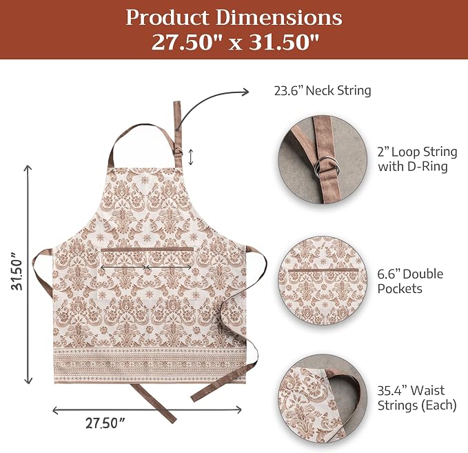 Maison d' Hermine Aprons for women with Pocket 100% Cotton (27.50"x31.50") | Adjustable Neck Strap & long ties Apron Men Chef Wedding Cooking Gardening Server Maid