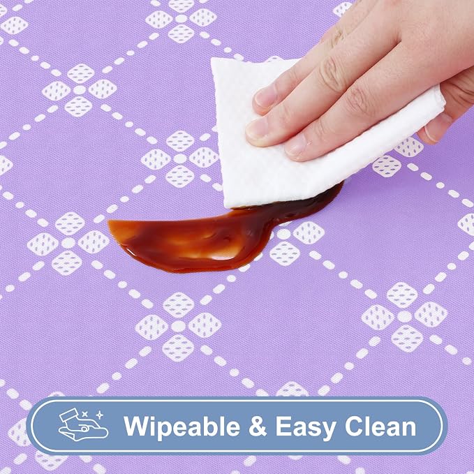 misaya Rectangle Vinyl Table Cloth, Elastic Fitted Tablecloth with Flannel Backing, Waterproof Plastic Table Cover Fits 6 Foot Folding Tables for Picnic, Camping and Outdoor (Lavender, 30" x 72")