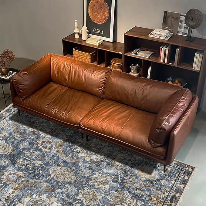 Washable Area Rugs - Perfect for Living Room, Bedroom, Kids Room, Nursery - Stain & Water Resistant Non-Slip, Pet & Child Friendly, Vintage Tribal Area Rugs (Navy, 4' x 6')