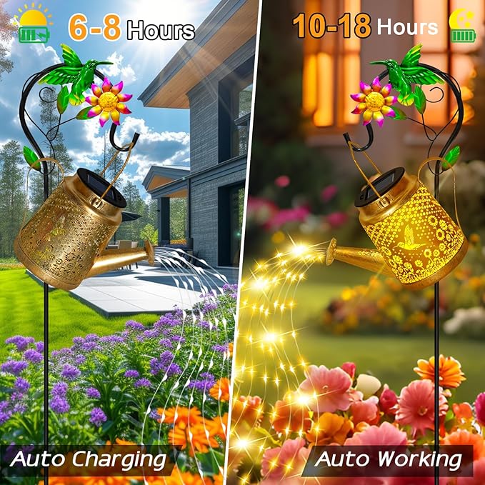ostritec Hummingbird Solar Lanterns Garden Decor, Outdoor Waterproof Watering Can with Shepherd Hook, Solar Garden Decor for Yard Outdoor Pathway, Gifts for Women Mom Grandma Birthday Mothers Day