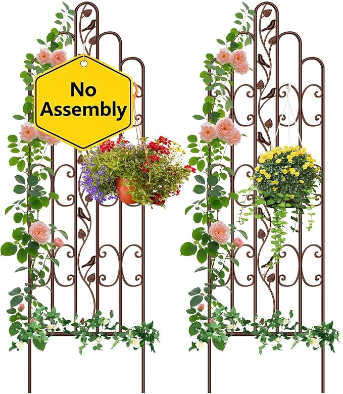 Amagabeli 2 Pack 71” x 21” Tall Garden Trellis for Climbing Plants Outdoor Heavy Climbing Plant Rose Trellis Wrought Iron Ivy Vine Cucumbers Decorative Metal Trellis Brown