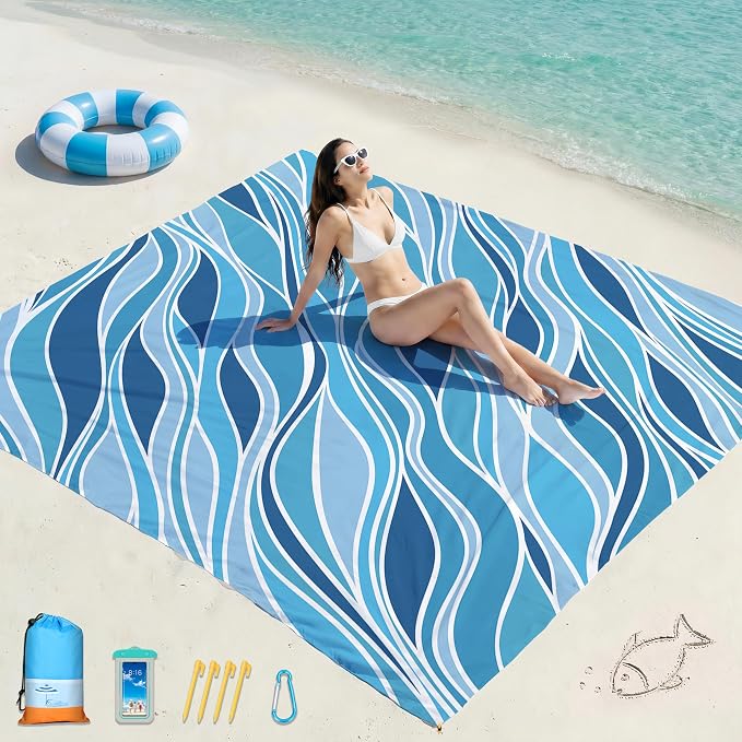 Famstar Beach Blanket Oversized Extra Large 78"X81"/10'X9',Waterproof Sandproof Beach Blanket 2-8 Adults Lightweight Durable for Travel Camping Hiking Picnic