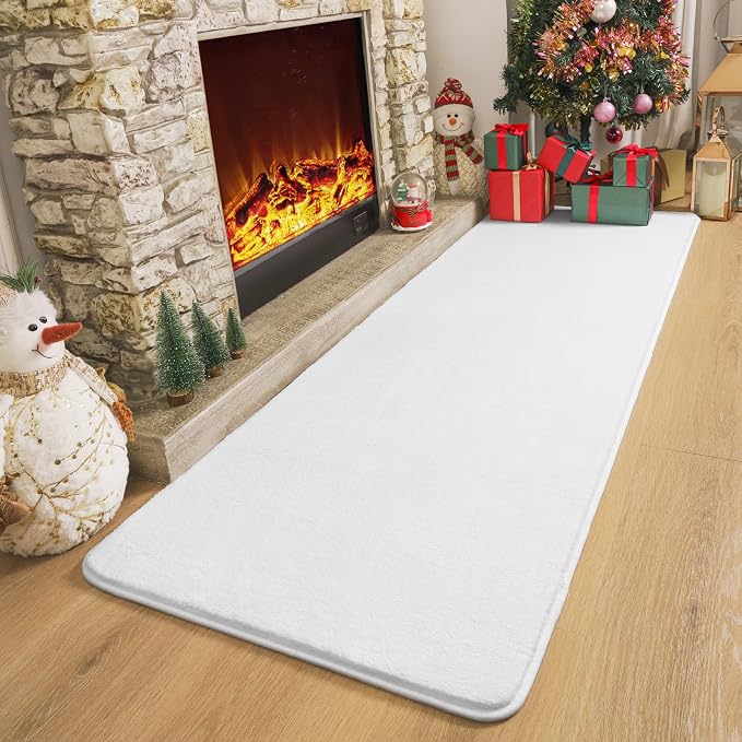 Amearea Modern Soft Hallway Runner Rug, 2x6 Feet White Washable Runner Rugs | Fluffy Bedroom Bedside Rugs, Indoor Non Slip Memory Foam Rug Carpet for Hallway Entrance Kitchen Living Room Decor