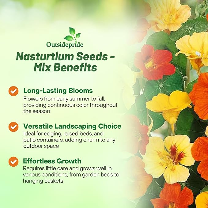 Outsidepride Jewel Mix Nasturtium Seeds - 1 lb. Annual, Easy to Grow & Versatile, Flower Seeds for Planting Vibrant Blooms, Ideal for Gardens, Borders, and Pollinator Gardens
