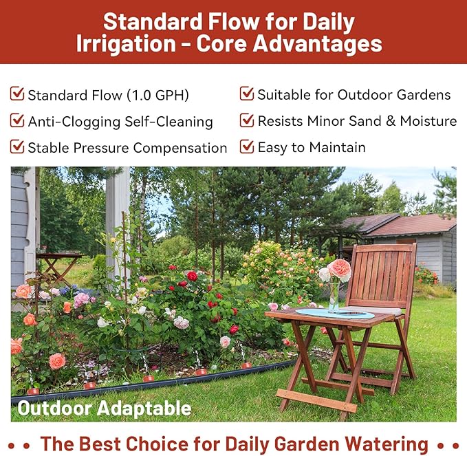 100 PCS 1 GPH Pressure Compensating Drip Irrigation Spot Watering Dripper, Standard Flow Drip Irrigation Emitters Heads for Vegetables Flowers Irrigation Drippers Parts for Outdoor Garden Beds Balcony