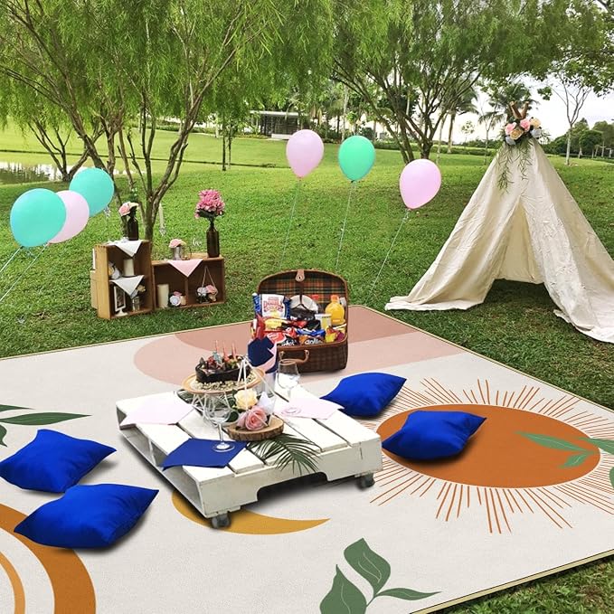 Supfitness Extra Large Picnic Blankets Waterproof Foldable (60"x 80") Boho Beach Blanket Waterproof Sandproof,3-Layer Thicking Mat Outdoor Packable Camping Blanket