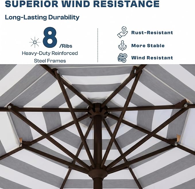 10FT Patio Umbrella, 2 Tier Outdoor Table Umbrella, Large Vented Market Umbrellas with Push Button Tilt and Crank, 8 Sturdy Ribs for Backyard, Deck, Pool, UPF50+ UV Protection