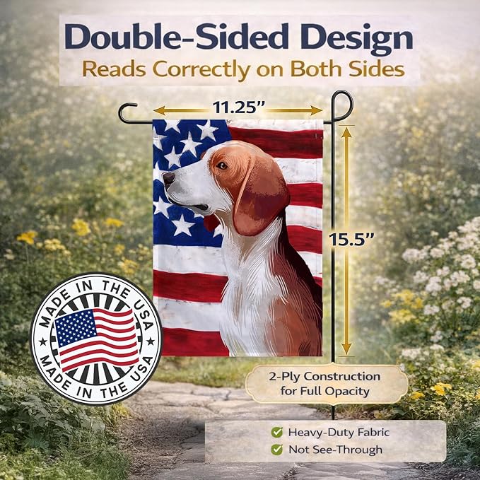 Caroline's Treasures CK6503GF Deutsche Bracke Dog American Flag Garden Flag Mailbox Flag Decorative Yard Flag Banner Outside Patio Artwork Yard Flower Beds, Garden Size, Multicolor