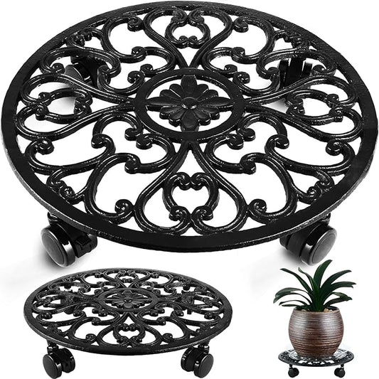 14 Inch Rolling Plant Stand with Wheels Metal Plant Caddy with Wheels Heavy Duty Round Plant Stand Indoor Iron Plants Rollers for Plants, Plant Dolly Planter on Wheels 1 Pack