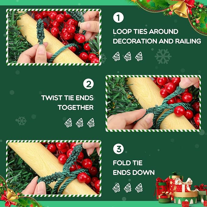 Zhengmy 16 Pcs 20 Inches Christmas Garland Ties Christmas Decorative Twist Ties for Banister Reusable and Flexible Twist for Xmas Home Decorations Holiday Craft Wrapping (Green)