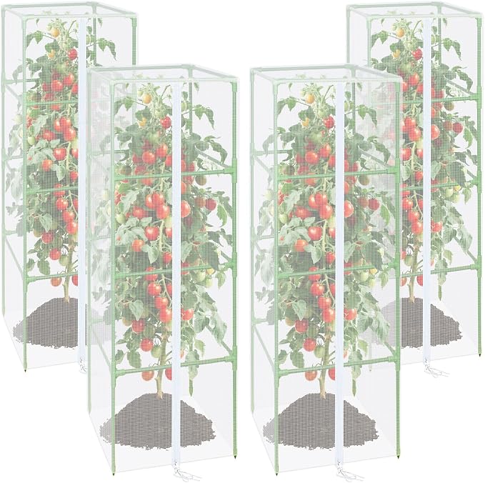 ZeeDix 57" x 16.1" Garden Bird Netting for Square Tomato Cage, 4 Pack Garden Mesh Barrier, Plant Covers Protect Tomatoes, Vegetables, Blueberry Bush from Birds & Pests
