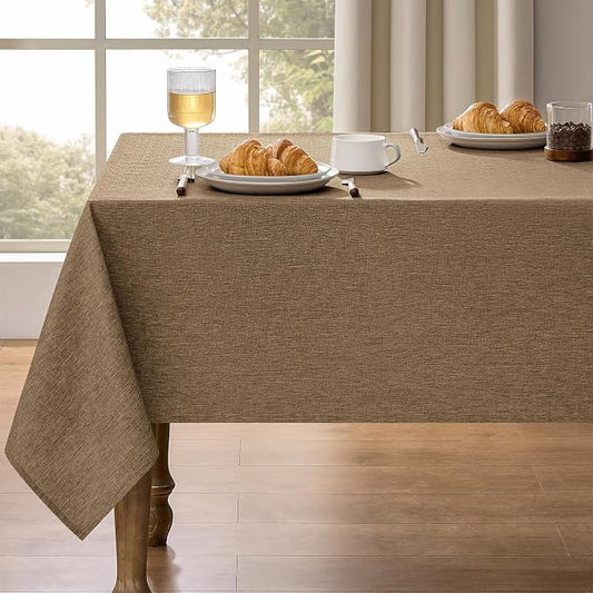Decorelia Faux Linen Farmhouse Table Cloth 60"x84" for Rectangle Table, Coffee Waterproof Outdoor Washable Cloth Tablecloth for Rectangular Dining Room Kitchen Outdoor Party Restaurant Decor