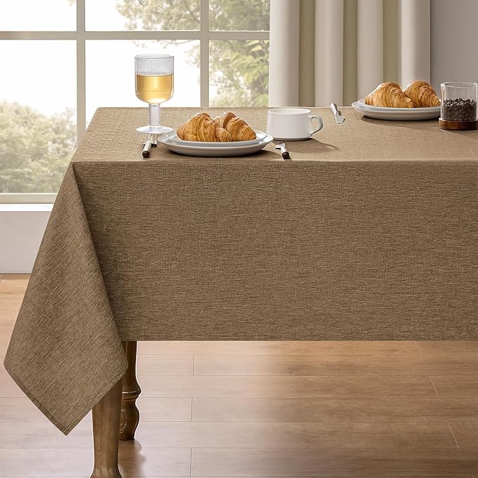 Decorelia Faux Linen Farmhouse Table Cloth 52"x70" for Rectangle Dining Table, Coffee Waterproof Outdoor Washable Cloth Fall Tablecloth for Rectangular Kitchen Outdoor Party Restaurant Patio Table