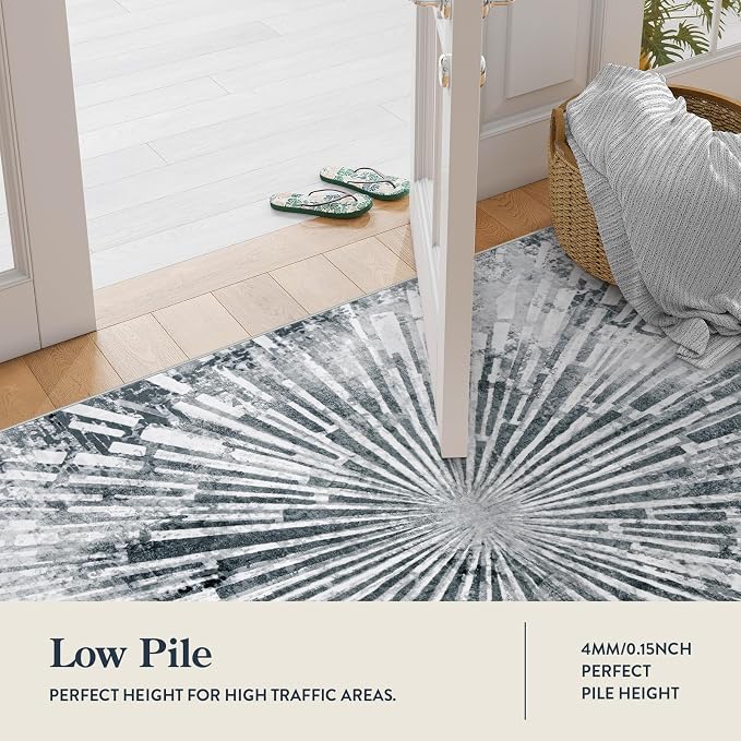 Lahome Manon Grey Hallway Runner Rug 2.5x8, Non Slip Rug Runners for Hallway, Low Pile Modern Kitchen Runner Washable Abstract Soft Carpet Runner for Entryway Bathroom