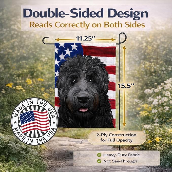 Caroline's Treasures CK6438GF Black Russian Terrier American Flag Garden Flag Mailbox Flag Decorative Yard Flag Banner Outside Patio Artwork Yard Flower Beds, Garden Size, Multicolor