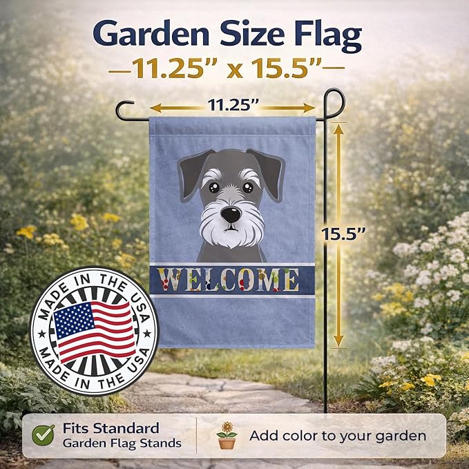 Caroline's Treasures BB1392GF Schnauzer Welcome Garden Flag, Blue Mailbox Flag Decorative Yard Flag Banner Outside Patio Artwork Yard Flower Beds, Garden Size, Multicolor