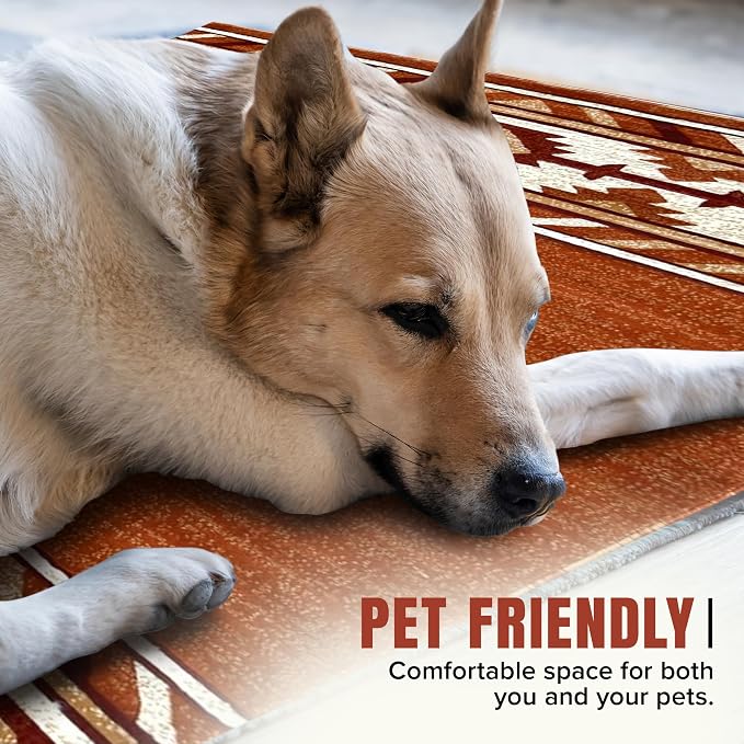 YHSF Southwestern Area Rug - Anti Static & Washable - Rust, 2 ft x 3 ft | Soft Native American Tribal Floor Rugs for Living Room, Bedroom, Hallways, and More - Easy-to-Clean Home Decors