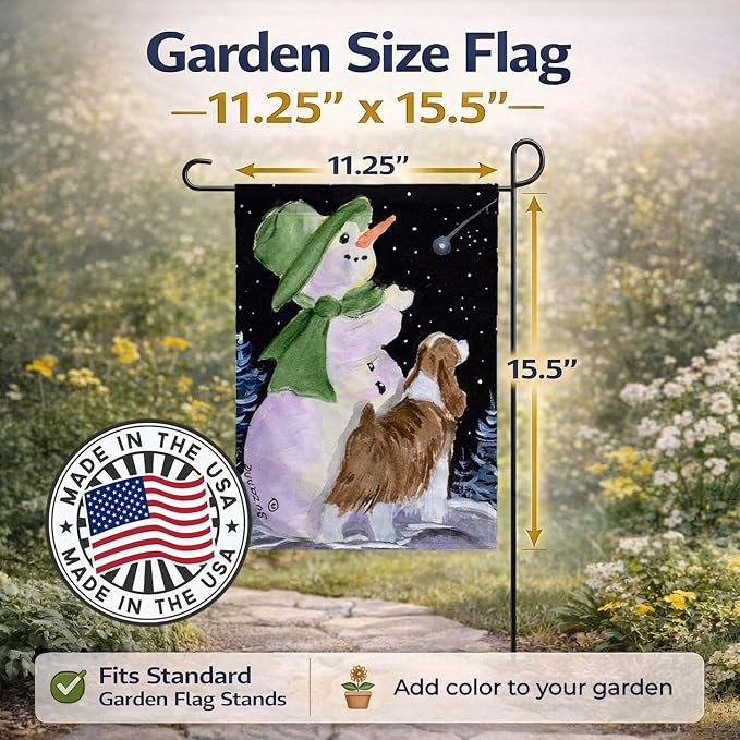 Caroline's Treasures SS8949GF Snowman with English Springer Spaniel Garden Flag Mailbox Flag Decorative Yard Flag Banner Outside Patio Artwork Yard Flower Beds, Garden Size, Multicolor