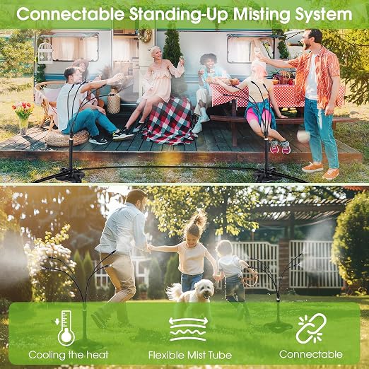 Standing Misters for Outside Patio, Adjustable Mister Cooling System with 26.2Ft(8M) Misting Line,Portable Standing Patio Mister Hose for Kids Water Playing, Pet Cooling, Pool, Garden Watering