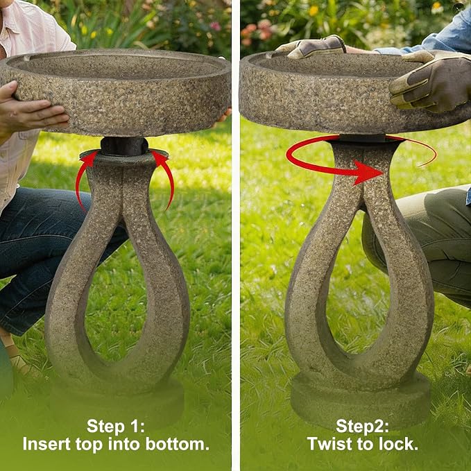 SKYFIRE 21.8" H Outdoor Birdbath for Garden -Fibre Reinforced Concrete Large Bird Bath Outdoor Decor with Modern Pedestal for Garden, Patio, Lawn -15.7”Dia. X 21.8”H Contemporary Birdbaths&Supports