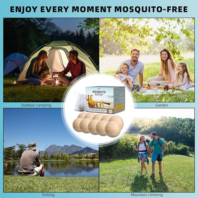 Mosquito Repellent for Patio, Mosquito Repellent 10 Balls, Plant-Based Mosquito Deterrent for Indoor & Outdoor Spaces, Patio/Yard/Camping/Travel Family & Pet Safe