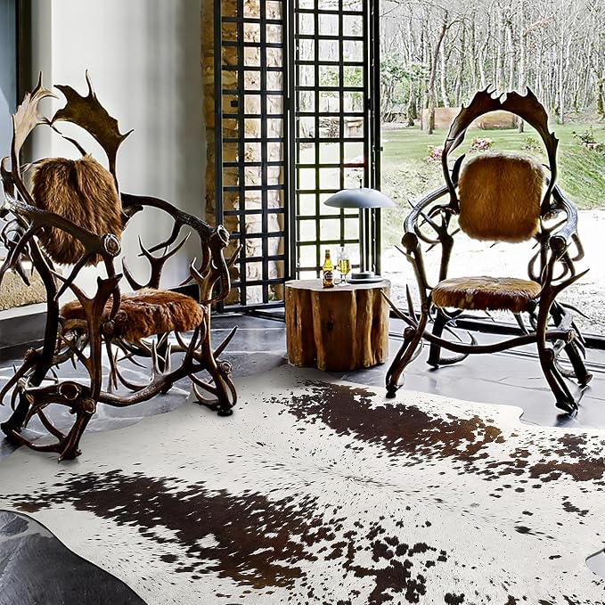 AROGAN 8x10 Faux Cowhide Rug, Cow Print Large Animal Hide Rug Spots Brown | Premium Cow Hide Carpet, Western Rug for Bedroom Living Room Decor, Durable Faux Cow Skin Cowhide Area Rug