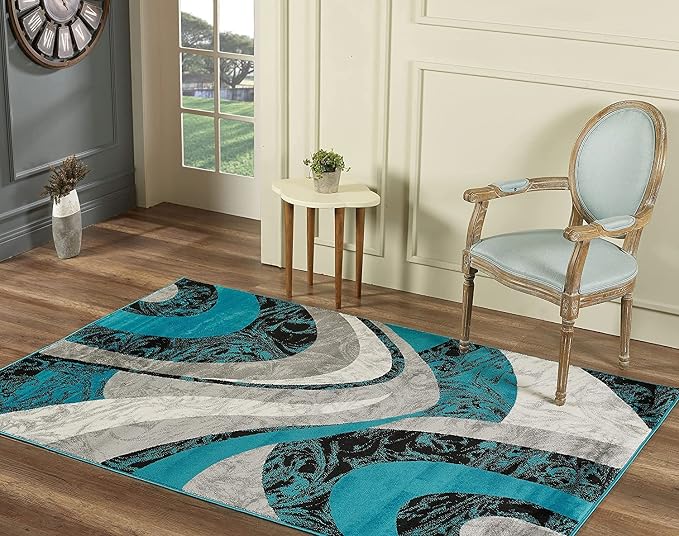 Yafa Home Fashion Modern Contemporary Swirls Design Area Rug, Luxurious, Elegant, and Fashionable Area Rug (Turquoise, 2 ft X 7 ft)