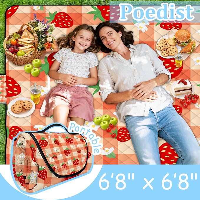 Extra Large Picnic Blanket Waterproof,80"x 80"Foldable Machine Washable Beach Blanket,Outdoor Blanket for 6-8 Adults,Suitable for Indoor Crawling,Park Beach,Camping,Hiking,Family Travel(Orange)