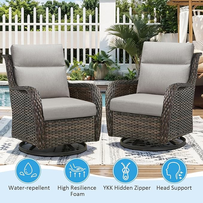 Sunbrella Outdoor Patio Chair Cushions 44x21x3.5 inch, Set of 2 Thicken Comfy Cushions for Rocker Non Slip Fade Shield Water Repellent High Back with Ties, Specrtum Pebble