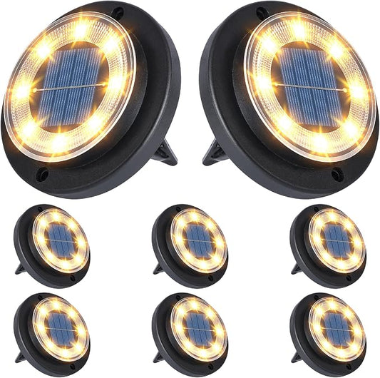 Flacchi Solar Lights Outdoor Waterproof - 2-in-1 Solar Powered Ground Lights Outdoor Solar Disk Light Landscape Light for Deck Step Patio Yard Pathway Walkway Driveway Garden (Warm White, 8 Pack)