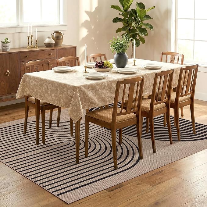 GarveeHome Modern Rainbow Easy Jute Rug 5x7, Washable Area Rugs for Living Room Farmhouse Dining Room, Contemporary Natural Non Slip Floor Carpet for Office RV Patio