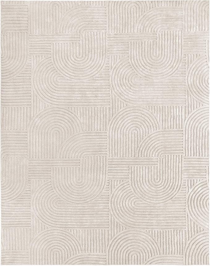 Pauwer 8x10 Area Rugs for Living Room, Modern Non Slip Washable Rug, Beige | Arch Pattern, Soft Fluffy, Neutral, Boho Accent, Solid Color Floor Carpet, For Kids Room Dining Room Nursery Entryway