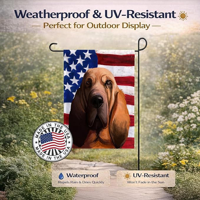 Caroline's Treasures CK6440GF Bloodhound Dog American Flag Garden Flag Mailbox Flag Decorative Yard Flag Banner Outside Patio Artwork Yard Flower Beds, Garden Size, Multicolor