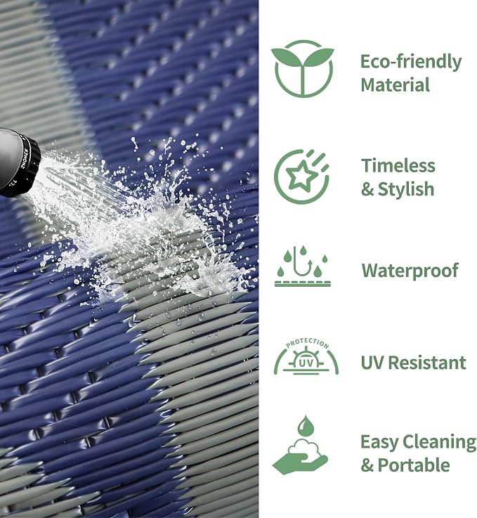 GENIMO Outdoor Rug for Patio Clearance - 6x9 ft Waterproof Plastic Camping Rugs, Reversible Outside Rv Mat Carpet for Porch, Deck, Picnic, Balcony, Beach, Backyard, Blue Grey