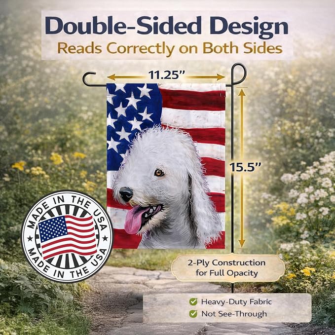 Caroline's Treasures CK6425GF Bedlington Terrier American Flag Garden Flag Mailbox Flag Decorative Yard Flag Banner Outside Patio Artwork Yard Flower Beds, Garden Size, Multicolor